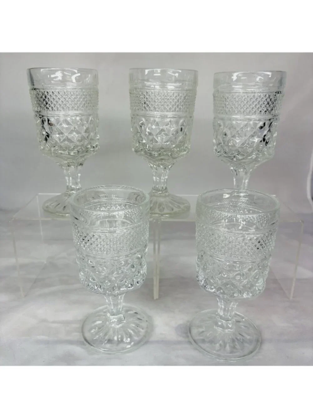 Anchor Hocking WEXFORD Clear Criss-Cross Design Claret Wine 6oz Glasses Set of 5